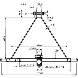 Guľový záves na tretí bod I. katogórie 661mm